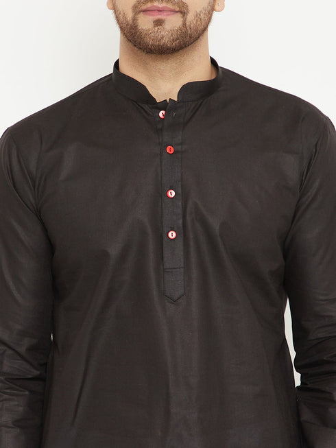 Vastramay Men's Black And White Cotton Kurta Churidar Set